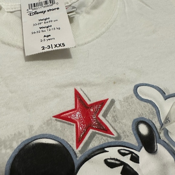 NWT Disney Store Mickey Mouse White Red Short Sleeve Tee Shirt Sz 2-3 XXS - Picture 7 of 7